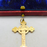 Edwardian 9ct Rose Gold Celtic Cross Pendant Floral Patterns c1910 Antique