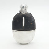 Victorian Sterling Silver, Leather & Glass Stirrup Cup Hip Flask Antique 1894 London