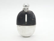 Victorian Sterling Silver, Leather & Glass Stirrup Cup Hip Flask Antique 1894 London