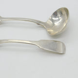 Irish Victorian Sterling Silver Pair of Fiddle Thread Crested Ladles 1851 Dublin