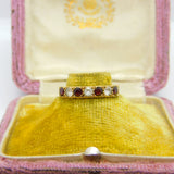 9ct Yellow Gold, Garnet & Paste Set Half Eternity Ring 1981 Birmingham Vintage