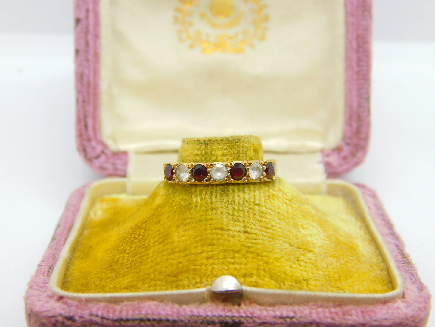 9ct Yellow Gold, Garnet & Paste Set Half Eternity Ring 1981 Birmingham Vintage