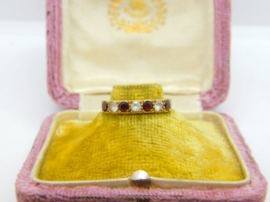 9ct Yellow Gold, Garnet & Paste Set Half Eternity Ring 1981 Birmingham Vintage