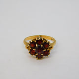 9ct Yellow Gold Bohemian Garnet Floral Cluster Ring Vintage c1970