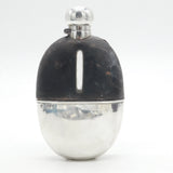 Victorian Sterling Silver, Leather & Glass Stirrup Cup Hip Flask Antique 1894 London