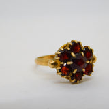 9ct Yellow Gold Bohemian Garnet Floral Cluster Ring Vintage c1970