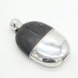 Victorian Sterling Silver, Leather & Glass Stirrup Cup Hip Flask Antique 1894 London