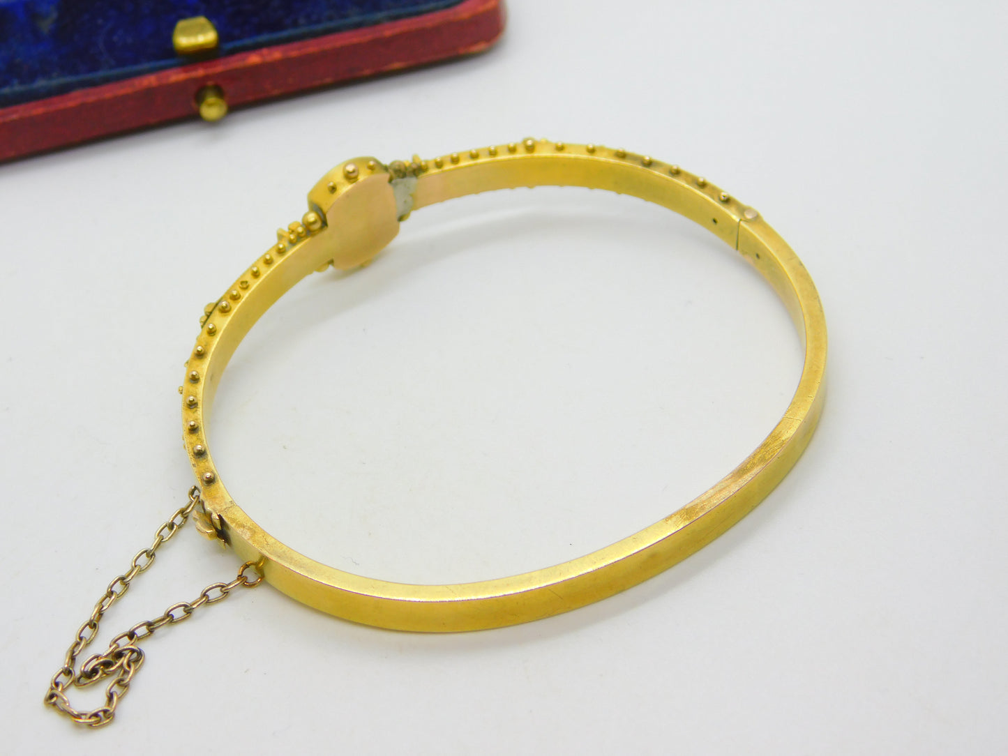 Victorian Etruscan Style 15ct Yellow Gold Seed Pearl Bangle Bracelet c1860