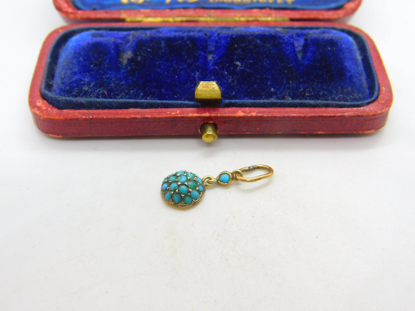 Edwardian 9ct Rose Gold & Pave Set Turquoise Small Drop Pendant c1910 Antique