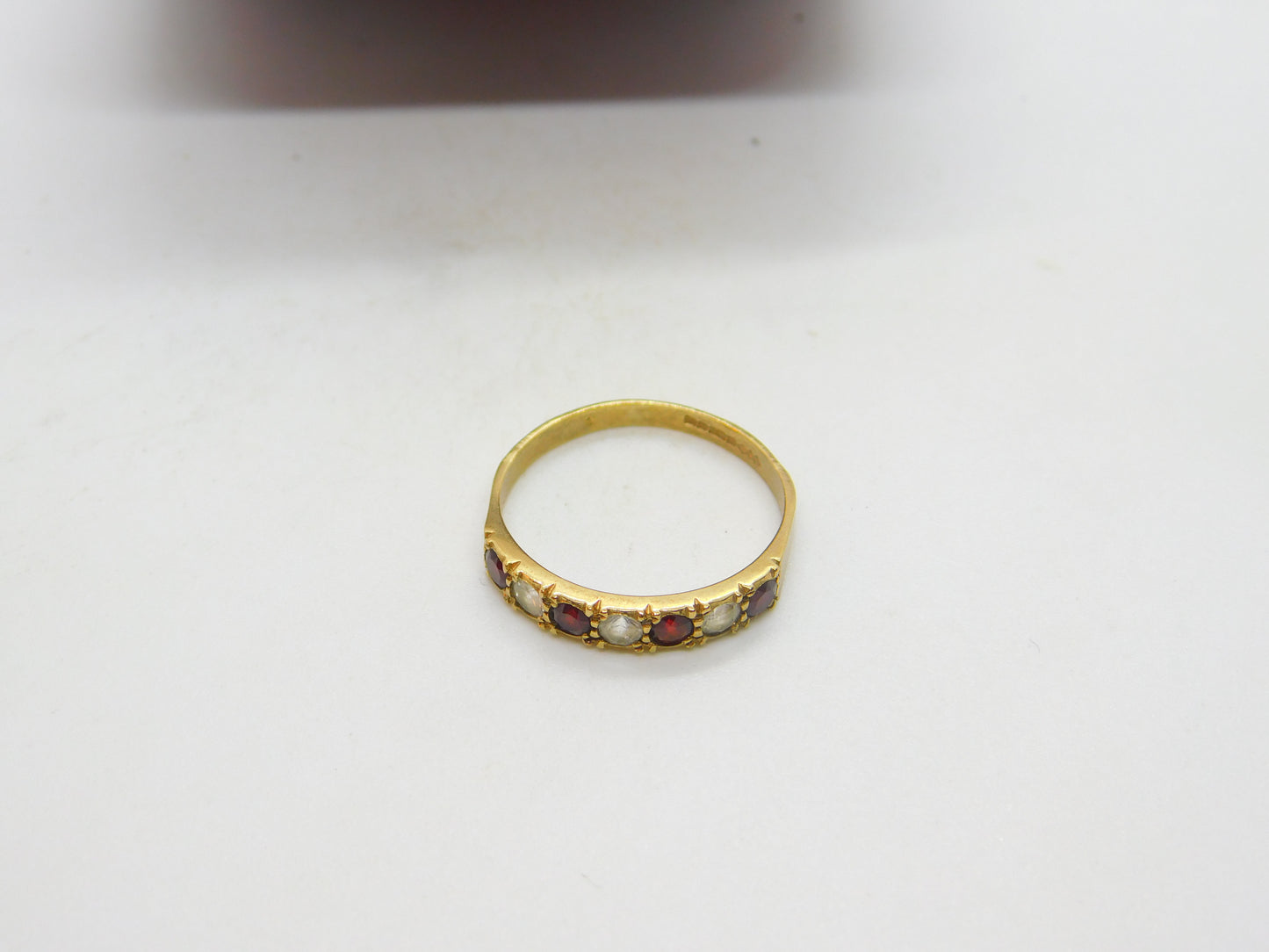 9ct Yellow Gold, Garnet & Paste Set Half Eternity Ring 1981 Birmingham Vintage