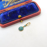 Edwardian 9ct Rose Gold & Pave Set Turquoise Small Drop Pendant c1910 Antique