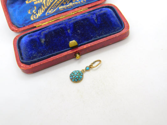 Edwardian 9ct Rose Gold & Pave Set Turquoise Small Drop Pendant c1910 Antique