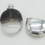 Victorian Sterling Silver, Leather & Glass Stirrup Cup Hip Flask Antique 1894 London