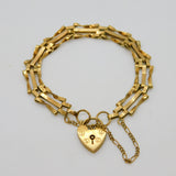 9ct Yellow Gold Gate Link Charm Bracelet Heart Lock Clasp 1977 London Vintage