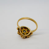 9ct Yellow Gold Bohemian Garnet Floral Cluster Ring Vintage c1970