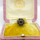 9ct Yellow Gold & Sapphire Floral Cluster Ring 1975 Birmingham Vintage