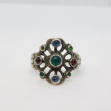 Austro-Hungarian Sterling Silver Cabochon Stone Set Floral Ring Antique c1910