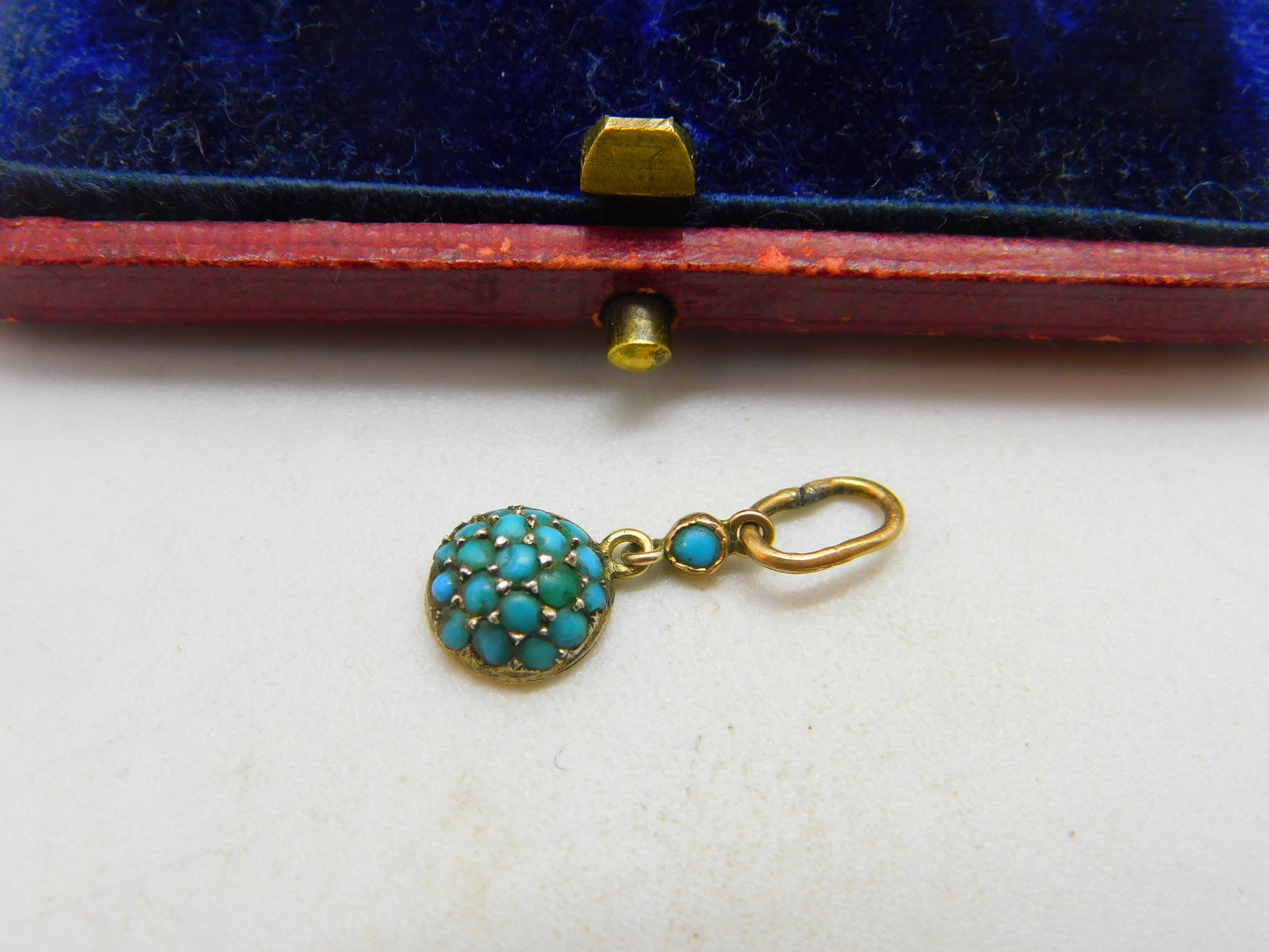 Edwardian 9ct Rose Gold & Pave Set Turquoise Small Drop Pendant c1910 Antique