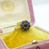 9ct Yellow Gold & Sapphire Floral Cluster Ring 1975 Birmingham Vintage