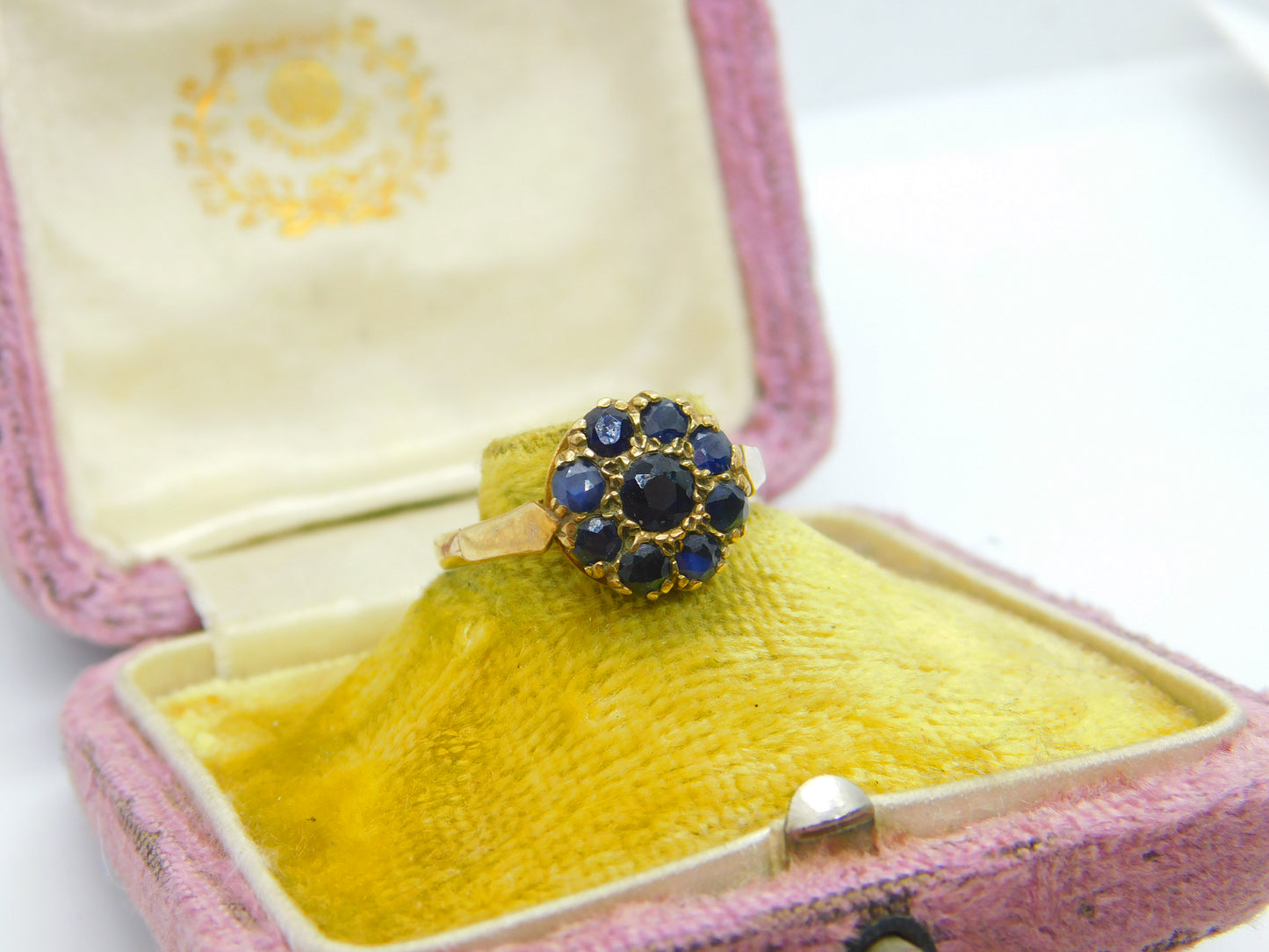 9ct Yellow Gold & Sapphire Floral Cluster Ring 1975 Birmingham Vintage