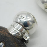 Victorian Sterling Silver, Leather & Glass Stirrup Cup Hip Flask Antique 1894 London