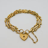 9ct Yellow Gold Gate Link Charm Bracelet Heart Lock Clasp 1977 London Vintage