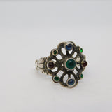 Austro-Hungarian Sterling Silver Cabochon Stone Set Floral Ring Antique c1910