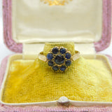 9ct Yellow Gold & Sapphire Floral Cluster Ring 1975 Birmingham Vintage