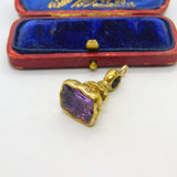 Victorian Rolled Gold & Carved Amethyst Monogram Intaglio Fob Seal c1860 Antique