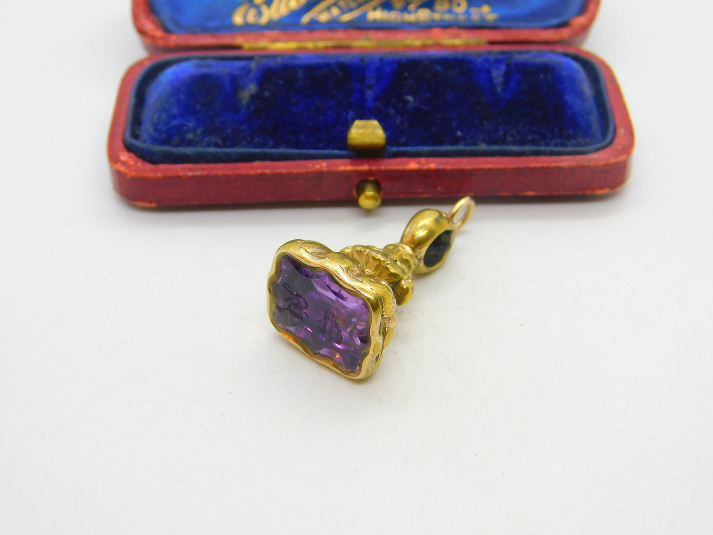 Victorian Rolled Gold & Carved Amethyst Monogram Intaglio Fob Seal c1860 Antique