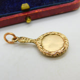 9ct Rose Gold Floral Pattern Hand Mirror Charm Pendant Vintage c1960