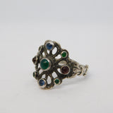 Austro-Hungarian Sterling Silver Cabochon Stone Set Floral Ring Antique c1910