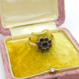 9ct Yellow Gold & Sapphire Floral Cluster Ring 1975 Birmingham Vintage
