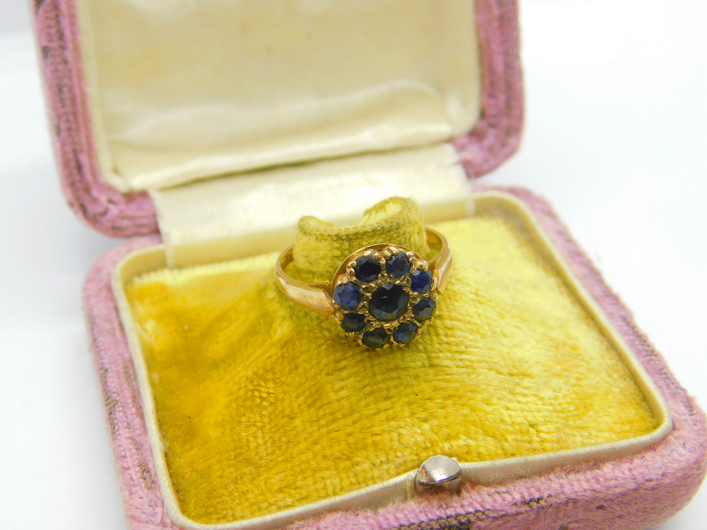 9ct Yellow Gold & Sapphire Floral Cluster Ring 1975 Birmingham Vintage