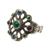 Austro-Hungarian Sterling Silver Cabochon Stone Set Floral Ring Antique c1910