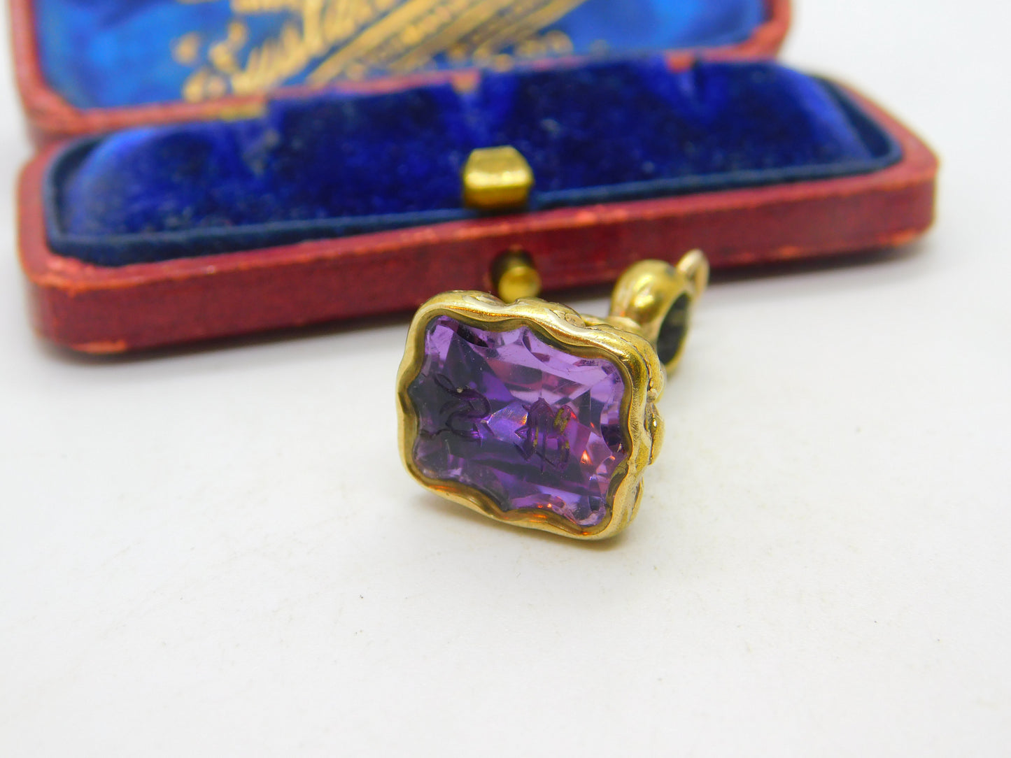 Victorian Rolled Gold & Carved Amethyst Monogram Intaglio Fob Seal c1860 Antique