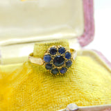 9ct Yellow Gold & Sapphire Floral Cluster Ring 1975 Birmingham Vintage