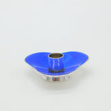 Meka Danish Sterling Silver & Blue Guilloche Enamel Candlestick c1920 Art Deco