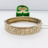 '19ct Gold on Silver' Floral Pattern Cuff Bangle Bracelet Antique c1920 Art Deco