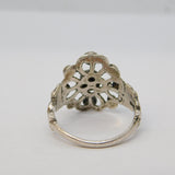 Austro-Hungarian Sterling Silver Cabochon Stone Set Floral Ring Antique c1910