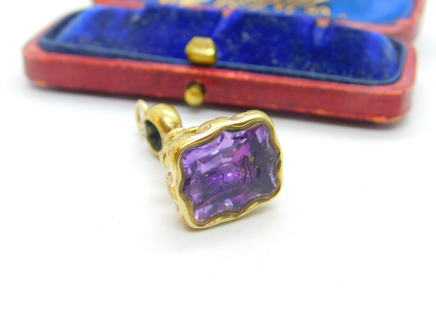 Victorian Rolled Gold & Carved Amethyst Monogram Intaglio Fob Seal c1860 Antique