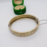 '19ct Gold on Silver' Floral Pattern Cuff Bangle Bracelet Antique c1920 Art Deco
