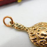 9ct Rose Gold Floral Pattern Hand Mirror Charm Pendant Vintage c1960