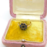 9ct Yellow Gold & Sapphire Floral Cluster Ring 1975 Birmingham Vintage