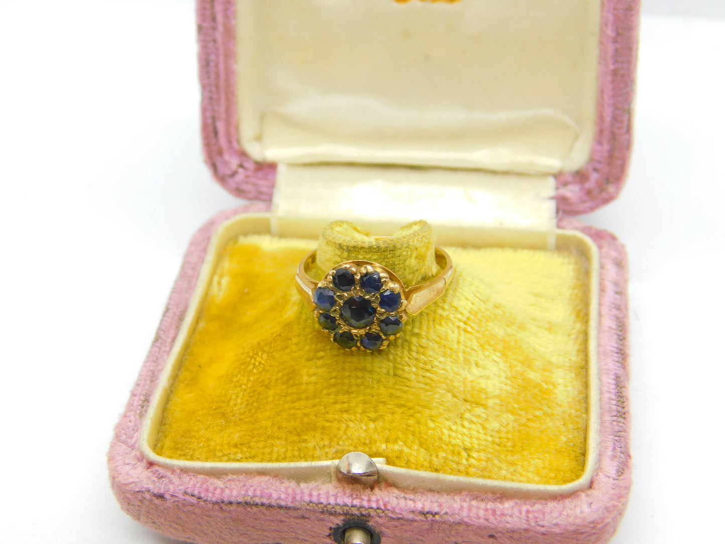 9ct Yellow Gold & Sapphire Floral Cluster Ring 1975 Birmingham Vintage