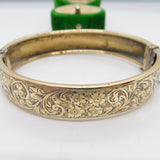 '19ct Gold on Silver' Floral Pattern Cuff Bangle Bracelet Antique c1920 Art Deco