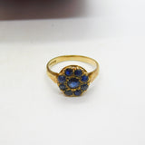 9ct Yellow Gold & Sapphire Floral Cluster Ring 1975 Birmingham Vintage