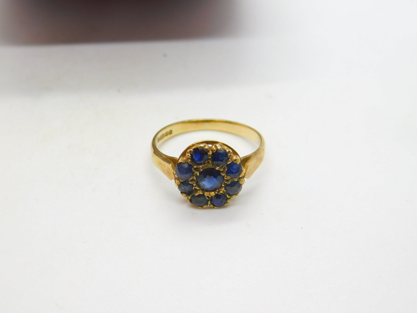 9ct Yellow Gold & Sapphire Floral Cluster Ring 1975 Birmingham Vintage