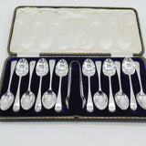 Victorian Sterling Silver Floral Teaspoon & Tongs Set Antique 1898 Sheffield