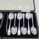 Victorian Sterling Silver Floral Teaspoon & Tongs Set Antique 1898 Sheffield